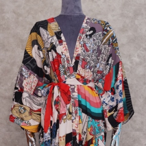 Colorful Rayon Asian kimono - Picture 4 of 5